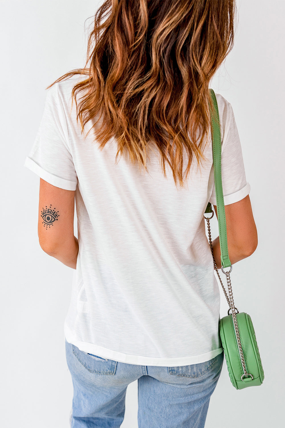 White Glitter Baseball Bow Patched Cotton Blend T Shirt