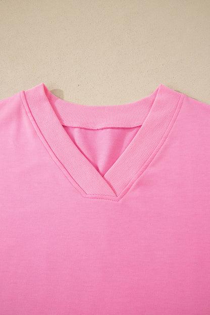 Sachet Pink V Neck Short Sleeve Top Drawstring Shorts 2pcs Set