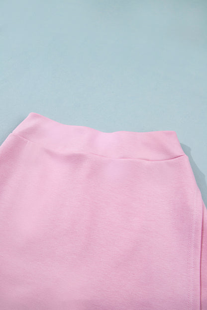 Pink Solid Color Sleeveless Zipper Tank and Skort Set