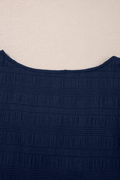 Dirty blue Textured Square Neck Top and Shirred High Waist Shorts Set
