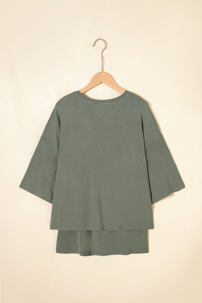 Laurel Green Solid Color Oversize Tee Tie Wrap Mini Skort 2pcs Set