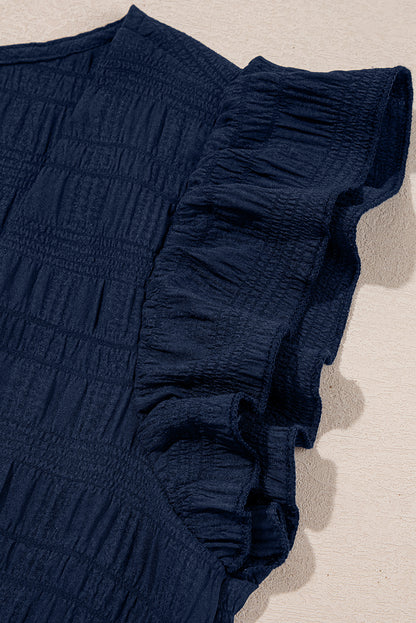 Dirty blue Textured Square Neck Top and Shirred High Waist Shorts Set